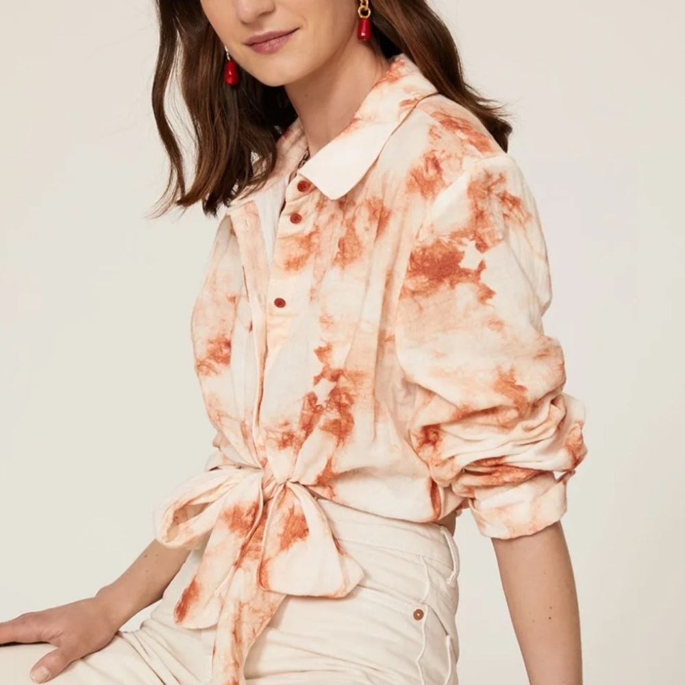 NWT Ghospell Cream and Orange Tie-Dye Button Down Shirt